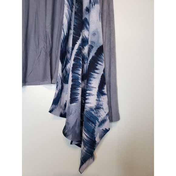 Lori Goldstein Logo Womens Plus Sz 1X Cardigan Waterfall Open Front Blue Gray - Picture 3 of 6